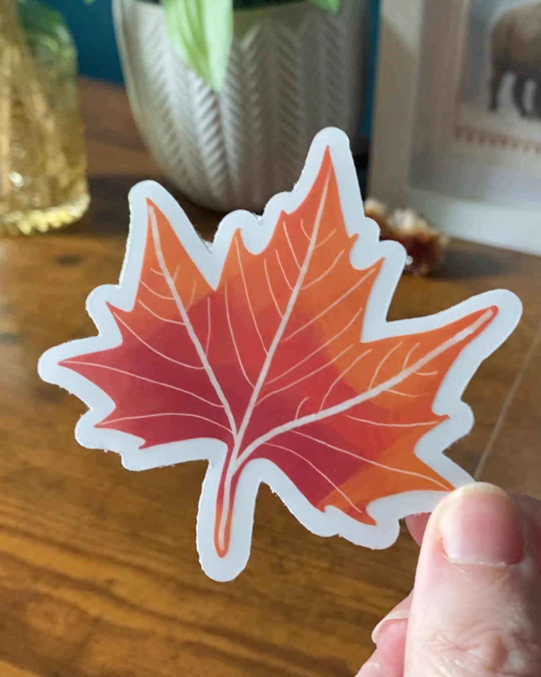 Maple Leaf Clear Sticker — Orange