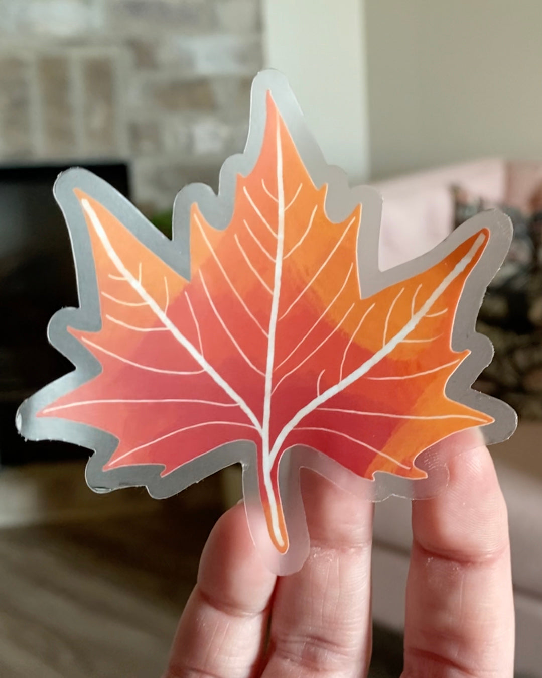 Maple Leaf Clear Sticker — Orange