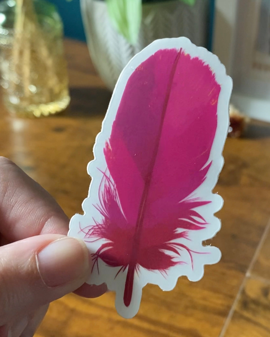 Feather Clear Sticker — Pink