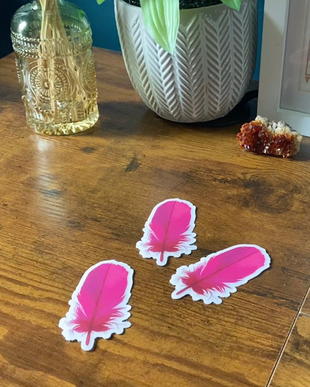 Feather Clear Sticker — Pink