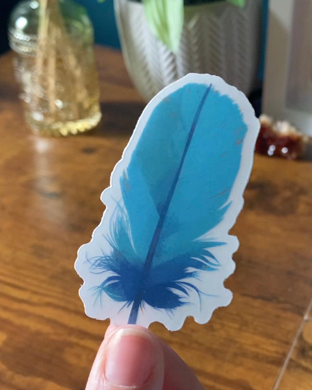 Feather Clear Sticker — Teal